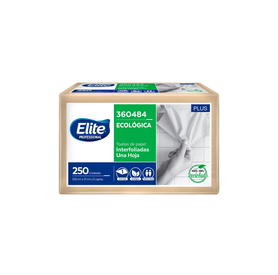 COD. 581.000 - PAPEL TOALLA INTERF. ECOLOG 1H NAT 21CM 250HJAS ELITE (360484)