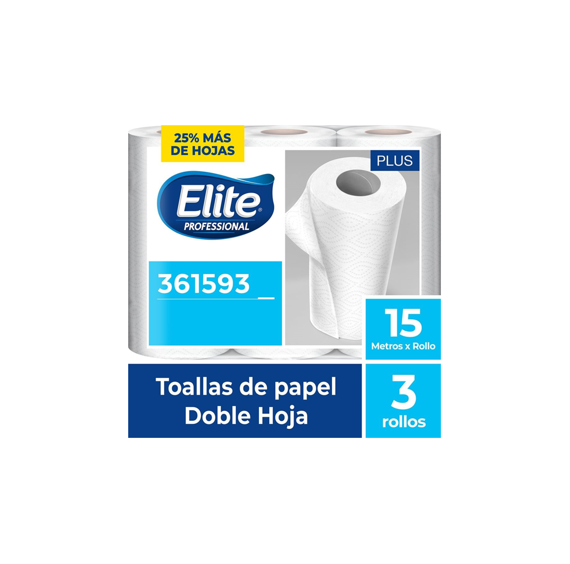 COD. 585.000 - PAPEL TOALLA PLUS 2H BLANCO 15MT X 3 ROLLOS ELITE (361593)