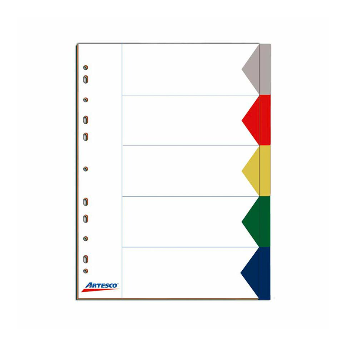 COD. 1720.000 - SEPARADORES INDEX PP X 5 DIV COLORES ARTESCO