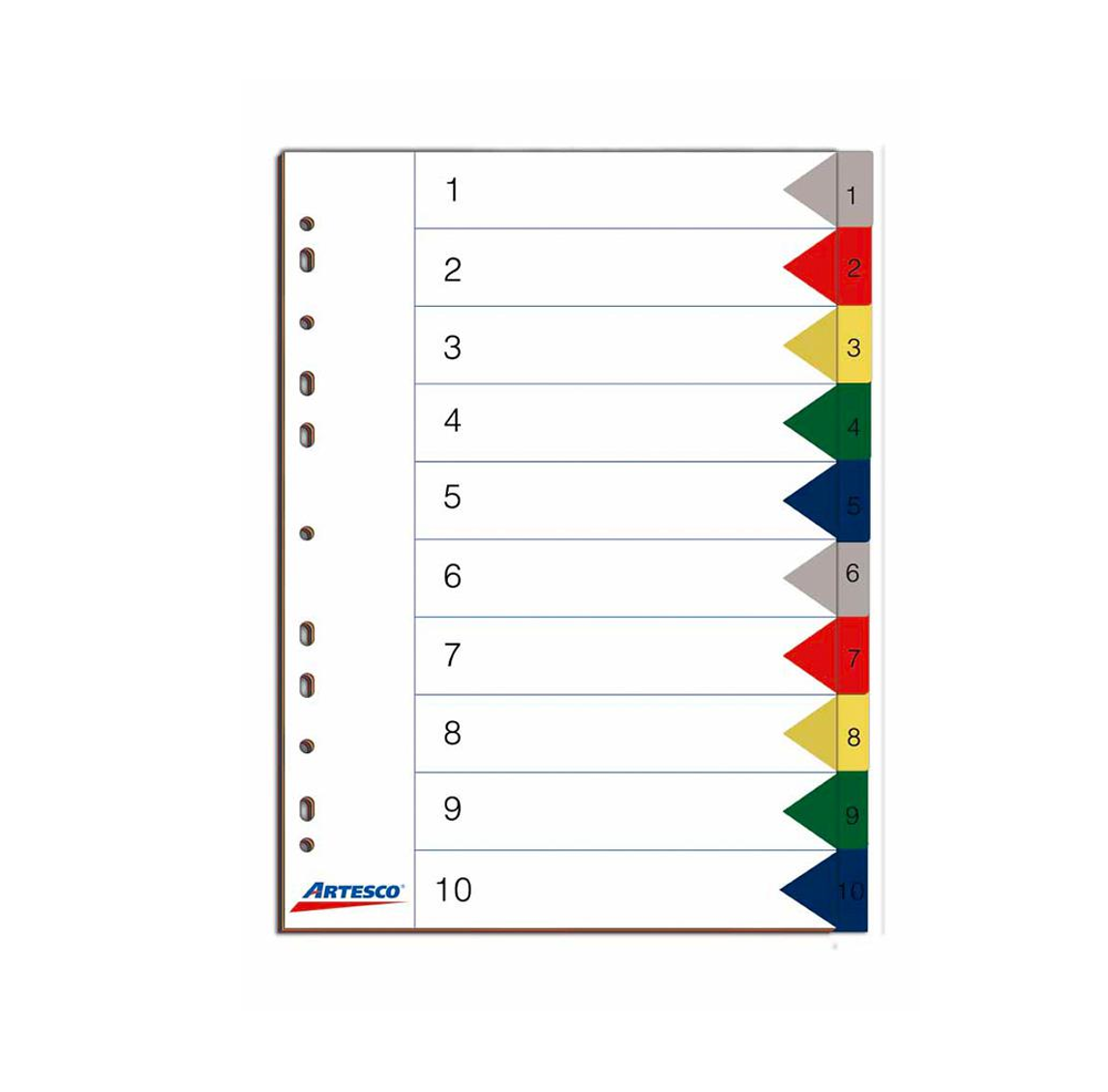 COD. 1721.000 - SEPARADORES INDEX PP X 10 DIV COLORES ARTESCO
