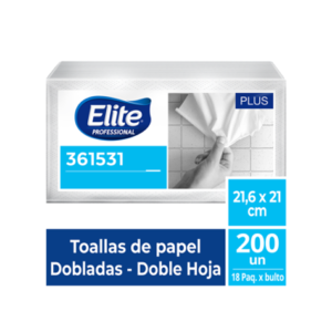 COD. 578.000 - PAPEL TOALLA INTERF. 2H BLANCO X 200 21.6 X 21CM PLUS ELITE (361531)